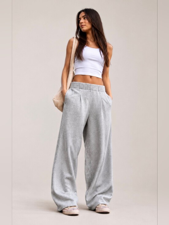 aerie Pants - Aerie Wide Leg Pleated Trouser Slouchy  Sweatpants In Light Gray Size Medium NEW